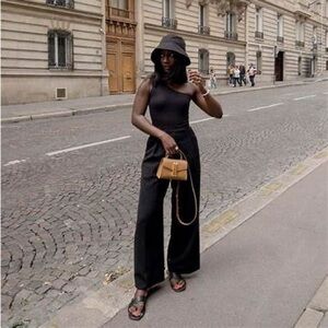 Quince Black Wide-Leg Linen Pant